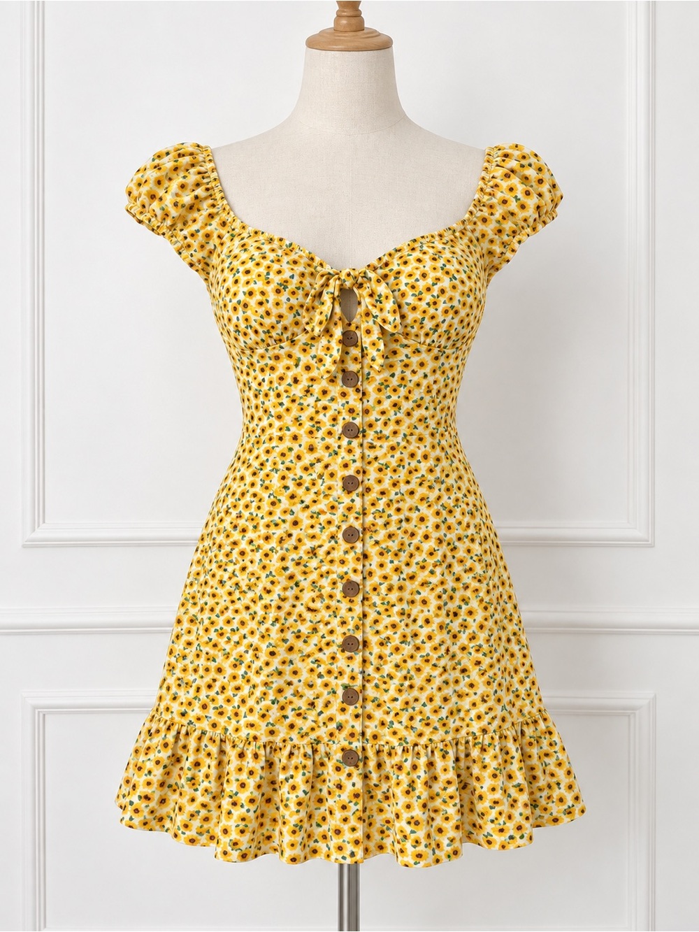 Yellow Floral Tie-Front Sunflower Sundress